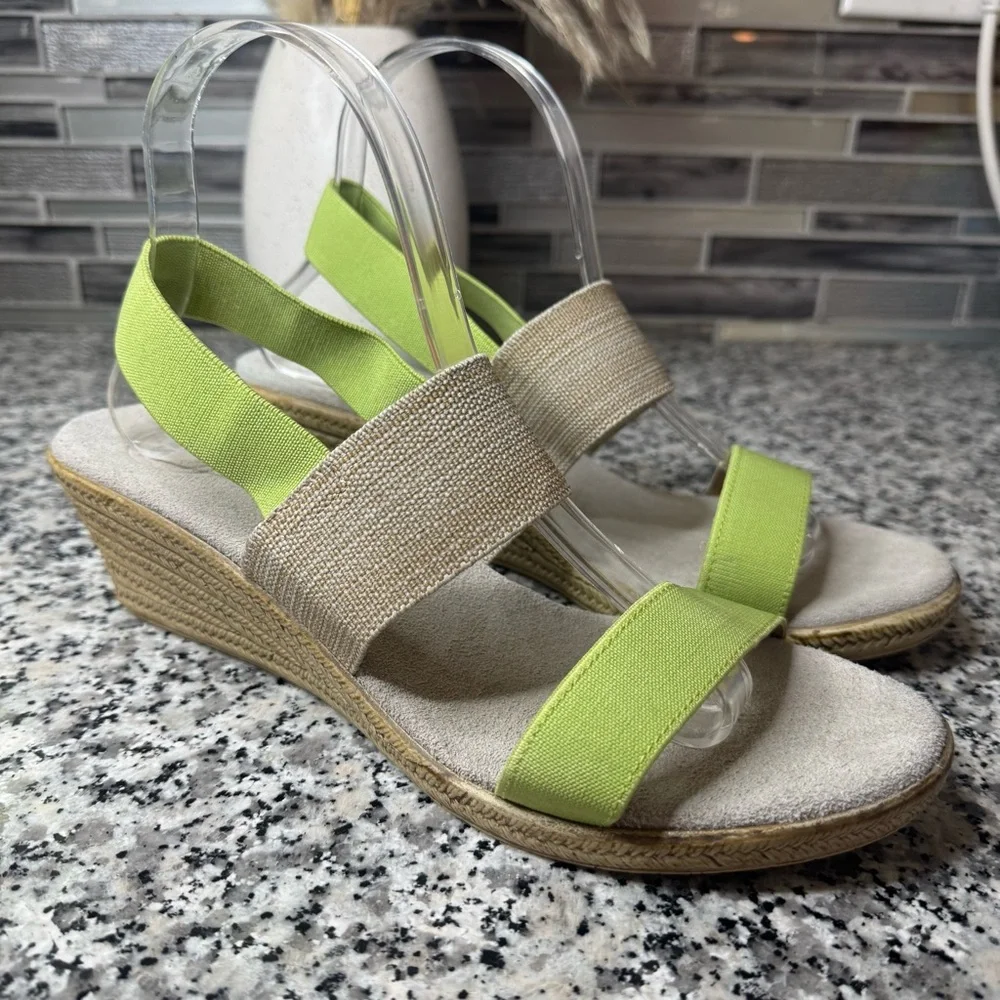 Charleston Shoe Company Cooper Espadrille Wedge Sandals With Green and Linen